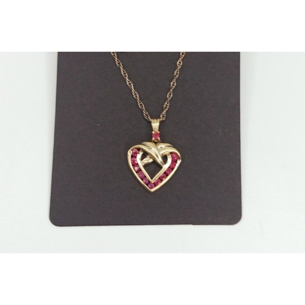 Danbury Mint Vermeil Necklace Genuine Ruby 14k Gold / Sterling Silver Open Heart